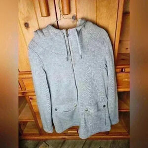 Columbia small gray faux fur long hooded sweatshirt.